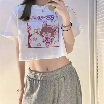 madoka prost streetwear 90 crop top de sex Feminin streetwear goth Harajuku drăguț tricou t-shirt