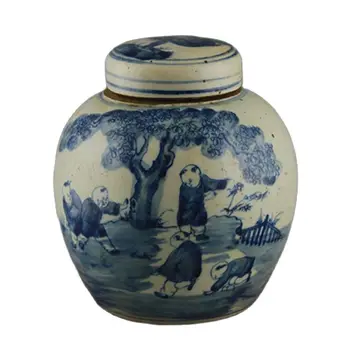 Mai devreme colecție de Fita ceramica Qing / de mână vopsit în albastru și alb spectacol pentru copii oală vechi ornamente