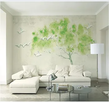 Mare personalizate acasă decorare tapet mural mici verzi proaspete de relief pasăre care zboară un copac simplu fundal TV de perete
