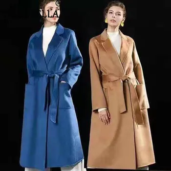 Mareea Moda Femei 100% Reale Lână X-Long Îmbrăcăminte Stil Coreean Moale Cald Val Model De Cardigan Lână Paltoane Palton Cu