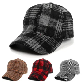 Men Lână Carouri Șapcă de Baseball cu Curea Reglabila Unisex Pălării Golf Caps pentru Bărbați și Femei Toamna și Iarna Pălărie de Soare Gratuit Nava