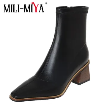 MILI-MIYA Clasic Feminin Stil Britanic Toamna Iarna Ghete Deget de la picior Pătrat Bloc Tocuri Înalte Elegante, Pantofi de Partid de Dimensiuni Mari 34-43