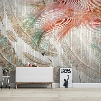 Milofi profesionala mare 3D tapet mural Nordic retro pene linie TV, canapea de fundal decorare perete pictura