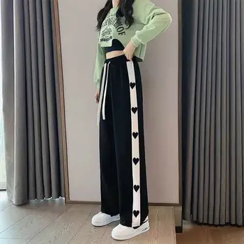 MINGLIUSILI Inima de Imprimare Alb-Negru Panou de Pantaloni pentru Femei de Moda coreeană Talie Mare Casual All-meci Supradimensionate, pantaloni de Trening