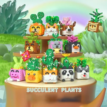 Mini Ghiveci Blocuri de Flori Desene animate Panda Erha Suculente Cactus Model de Decorare DIY Educative pentru Copii, Jucarie Cadou
