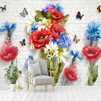 Minimalist 3d crizantema zid de cărămidă tapet pentru camera de zi de îmbunătățire acasă tapet de Perete Pictura murală hartie de matase