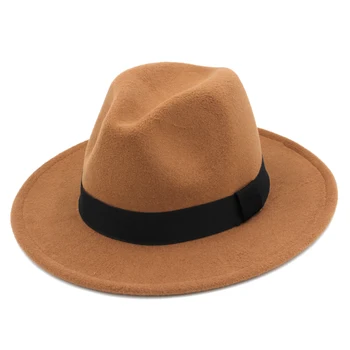 Mistdawn 2022 Moda Barbati Femei Pălării Panama Margine Largă Pălărie Trilby Capace Amestec de Lână Panglică Neagră Dimensiune Banda 56-58cm BDAN