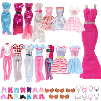 Moda 36 de Piese pentru Papusa Barbie Haine Acessories=5 Rochii Lungi+5 Fuste de Moda+5 de Sus Pantaloni+10 Pantofi+5 Pahare+6 Colier