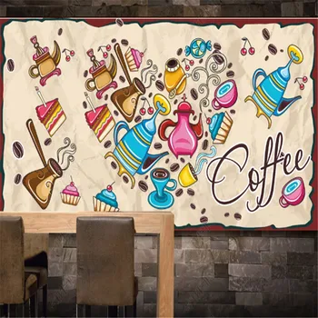 Moda Colorat Cafea Vest Restaurant Tapet Cake Shop Industriale Decor De Fundal De Hârtie De Perete Murală Papel De Parede
