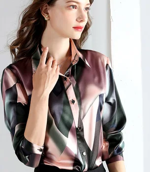 Moda de primăvară 94% Matase Bluza Office pentru Femei Camasa Maneca Lunga Femei Topuri Bluze Plus Dimensiune blusa feminina B380680