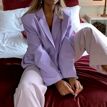Moda Elegant Casual cu Maneca Lunga Single-breasted Subțire Subțire Potrivi Haina Temperament Chic Topuri Supradimensionate Liber Violet Blazer Jacheta