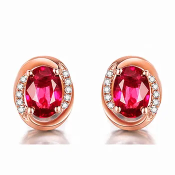 Moda Oval Cristal Rosu Rubin Pietre pretioase Diamante Stud Cercei pentru Femeile Fata a Crescut de culoare de Aur de Bijuterii Brincos Accesorii Drăguț