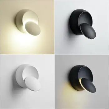 modern coridorul rotund LED Lampă de Perete 360 de grade de rotatie reglabil Negru Alb Lumina de Noapte Home Decor pentru Camera de zi