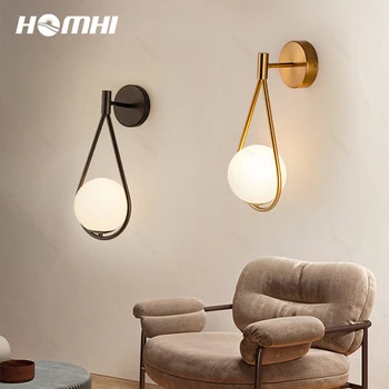 Modern Minge de Sticlă Lampă de Perete din Metal Living Lampa Nordic Negru Led Corpuri de iluminat pentru Decor Acasă Dormitorul de Aur Tranșee corp de Iluminat