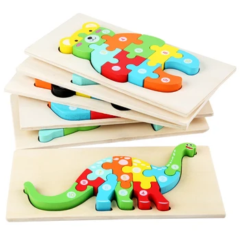 Montessori din Lemn Toddler Puzzle-uri pentru Copii Jucarii Copii 2 3 4 Ani Puzzle din Lemn pentru copii Dinozaur Jucărie