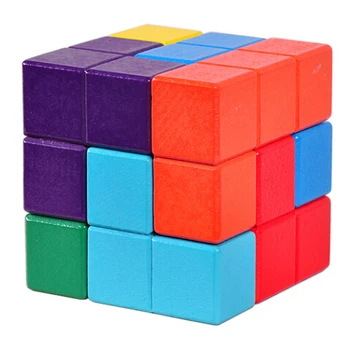 Multi-color 3D Cub de Lemn de Puzzle Teaser Creier Joc de Puzzle pentru Adulți Copii