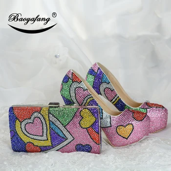 Multicolore cyrstal pantofi de nunta cu saci de potrivire pantofi de moda femei Pompe tocuri Înalte, rochie de Petrecere pantof mare dimensiunea 43