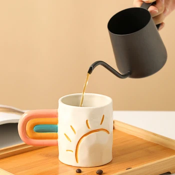 Mână Ciupit Curcubeu Ceramice Ceașcă De Cafea Home Office Cana Cu Farfurie Micul Dejun Lapte Cu Suc De Ceai Se Ocupe De Cupa Cadou Cuptor Cu Microunde În Condiții De Siguranță