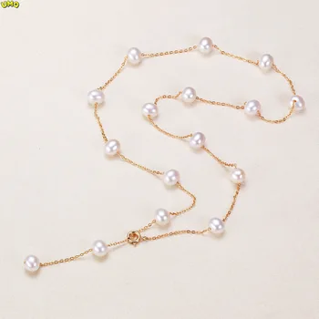 Naturale de apă Dulce Pearl Aur de 18k Colier Simplu Moda Bijuterii pentru Femei 50cm Lungime Lanțuri