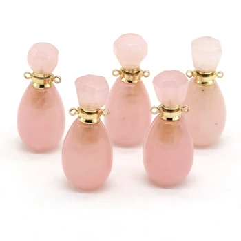 Naturale Sticla de Parfum Rose Cuarț Colier Pandantiv Piatra Roz de Cristal Ulei Esențial Difuzor Farmecele pentru a Face Bijuterii