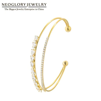 Neoglory Elegant Cubic Zircon Brățară Pentru Femei Tinere Stil Simplu De Aur Si Argint Placat Cu Nunta Mână Accesoriu Pentru Mireasa, Cadouri De