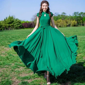 New slim rochie lunga stil Chinezesc high-end rochie de vârstă mijlocie și vârstnici Șifon Dress