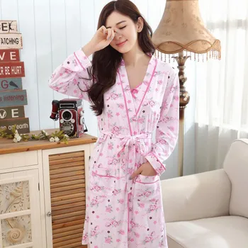 new sosire 2 buc bumbac femei pijamale floare de imprimare halat stabilește o mărime Cămăși de noapte&Sleepshirts femei cardigan sleepwear