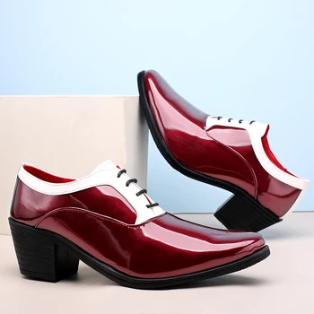 New Sosire Adult Pantofi De Afaceri Black Red Birou Formale Pantofi Barbat Din Piele De Brevet De Partid Pantofi De Mens De Moda Rochie De Pantofi Pentru Bărbați