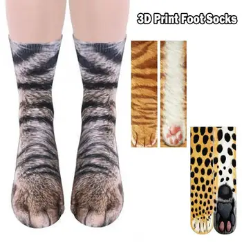 Noi de Imprimare 3D Picior Ciorapi Amuzant Leopard, Tigru Șosete de Bumbac Labă de Animal Picioare Echipajul Casual, de Inalta Glezna Șosete Pentru Femei Fete