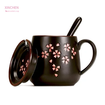 Noi, de Înaltă Calitate Japanese Cherry Blossom Cana Ceramica de Cafea Ceasca cu Capac Lingura de Birou Ceașcă de Ceai mic Dejun Ceasca de Cafea Ceasca de Prieten