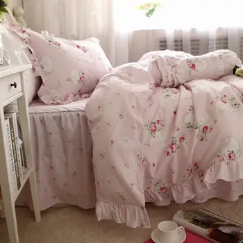 Noi Dulce DRAGOSTE roz set de lenjerie de pat rustic zburli carpetă acopere imprimare quilt capac elegant rid lenjerie de pat cuvertura de pat lenjerie de pat princess