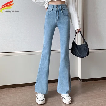 Noi Flare Jeans Femei 2020 Toamna Iarna Nou Pantaloni Din Denim, Talie Înaltă Dublu Butoane Albastru Sau Albastru Extra Lungi Blugi