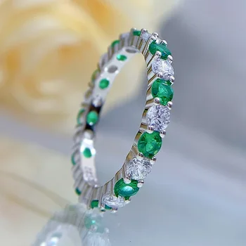 Noi S925 Argint Inel Alb Verde Plin rânduri de Diamante Inel cu Diamant de Moda Inel de sex Feminin 5A Zircon