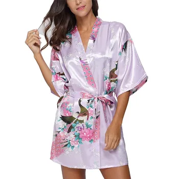 Noi Violet domnișoare de Onoare de Nuntă Halat de Femei din China, de Mătase Raionul Sleepwear Sexy Florale cămașă de noapte Kimono Pijama Plus Dimensiune XXXL-O-010