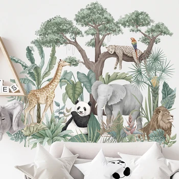 Nordic stil de desene animate de animale din junglă autocolant de perete pentru camera copii autoadezive drăguț pădure arta de perete decal