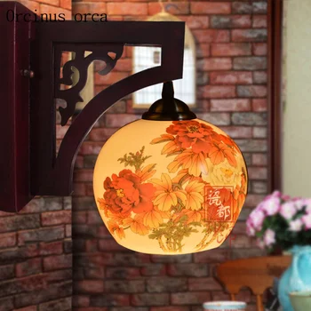 Nou Chinezesc Jingdezhen ceramică lampă de perete hotel living Lampă de Noptieră Retro stil Chinezesc pictat de mana lampa de perete transport gratuit
