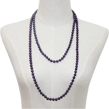 Nou Elegant Colier cu Lanț Lung pentru Femei Simulate Perla Margele Coliere Violet de Sticlă Rotundă Shell Perle Bijuterii Cadou 56