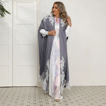 Noua moda Musulmană șifon elegant culoare solidă maneci liliac aplicatiile de culoare de potrivire vrac liber casual pentru femei haina de primavara