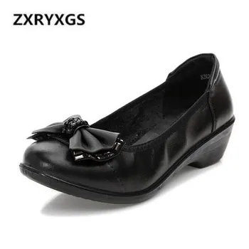 Noua Moda Negru Papion Stras Femei Pantofi cu Toc 2022 Primăvară Vacă Pantofi de Piele Non-alunecare de Confort Fund Moale Pantofi Pene