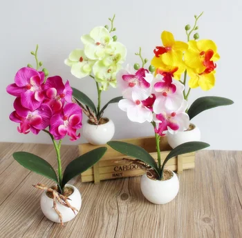 Patru Furculita Ramură Fluture Orhidee Plante Bonsai Ajunge Touch Flori Artificiale Cu Oală Mică Drăguț Bonzai Accesorii Pentru Decor