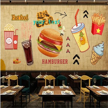 Personalizat Burgeri Prajit Fast-Food coca-Cola de Hârtie de Perete 3D Snack Bar, Restaurant Hamburger Industriale Decor Tapet de Fundal 3D