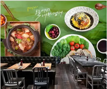 personalizat murală fotografie tapet 3d Green Restaurant Alimente Alimente coreeană Cina Alimente Scule living Tapet pentru pereți în rulouri