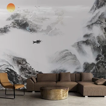 Personalizat Murală Tapet Stil Chinezesc Cerneală Peisaj Pictura Pe Perete Camera De Zi Studiu Decor Acasă Papel De Parede Imagini De Fundal Clasic
