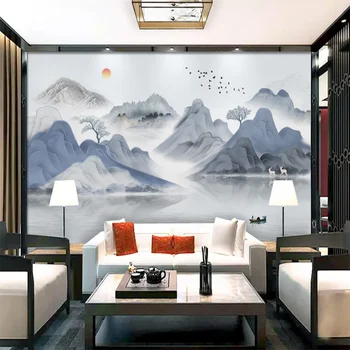 Personalizat Murală Tapet Stil Chinezesc Peisaj Peisaj Peisaj De Aur De Fundal Pictura Pe Perete