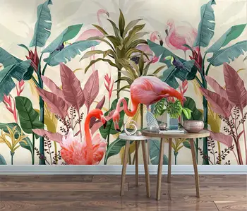 Personalizat Nordic tapet modern, frunze de patlagina flamingo dormitor imagini de fundal pentru camera de zi tapet de fundal de autocolante muraux
