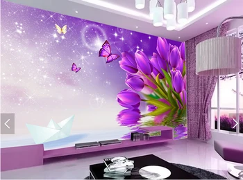 Personalizat tapet floral,lalele Mov,fotografie 3D pictura murala pentru camera de zi dormitor TV fundal tapet rezistent la apa