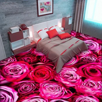 Personalizate 3D Murală Romantic Red Rose Flori Gresie Autocolant pentru Camera de Nunta Dormitor Impermeabil din PVC, Auto-adeziv Tapet