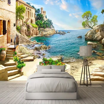 Personalizate 3D Tapet Fotografie Castel Garden Sea View Pictura pe Perete Camera de zi cu TV Dormitor Acoperire de Perete Decor Mural Papel De Parede