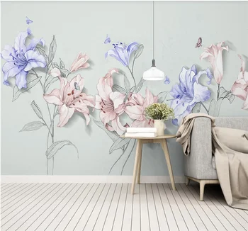 Personalizate 5D fotografie tapet modern, minimalist mână-pictat 3D lily geometrice perete de fundal 8D perete impermeabil care acoperă