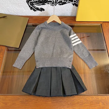 personalizate High-end 2021 începutul toamnei gât rotund pulover tricot colegiul costum casual, tricotate pulover pulover cu o fusta plisata